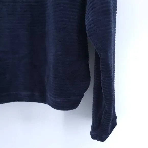 Prana Escambia Half Zip Stormy Night Blue Organic Cotton Velour Leather Pull L - Picture 14 of 15